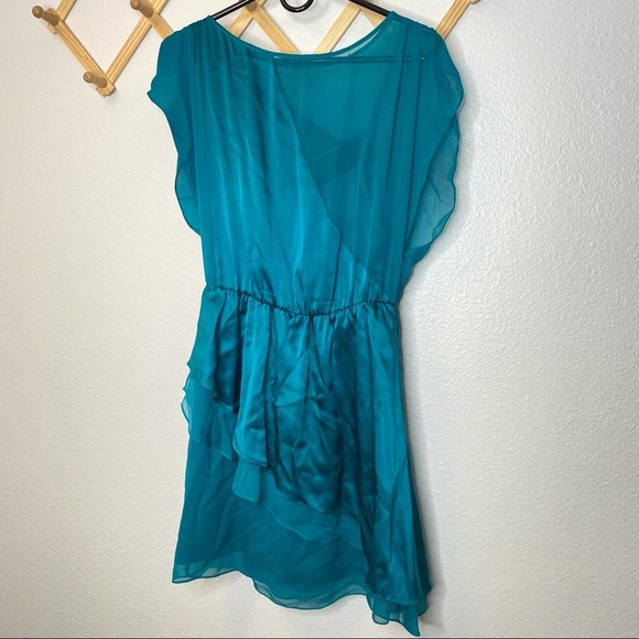 Alice + Olivia Silk Asymmetric Mini Dress Blue Turquoise Small - Picture 5 of 7